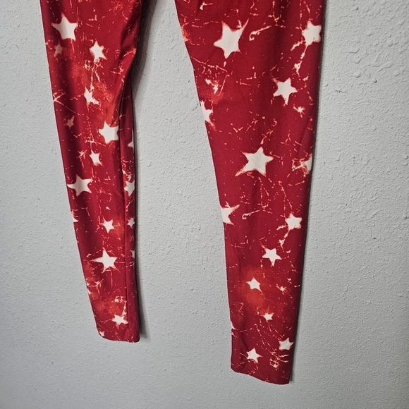LuLaRoe Red White Star Print One Size OS Leggings Stretch - Picture 6 of 10